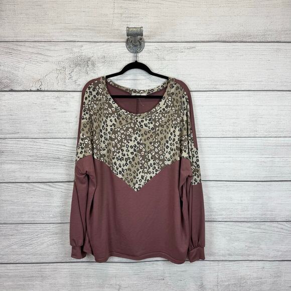Haptics Plus Size Purple Cheetah Long Sleeve Top Size 3X - Picture 1 of 7